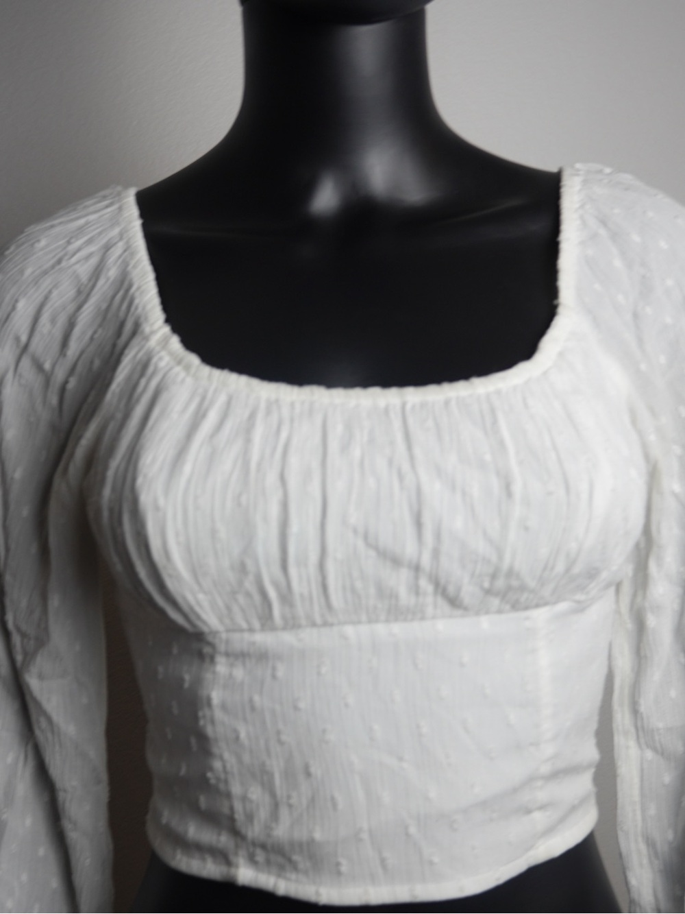 Hollister White Textured Smocked Crop Top